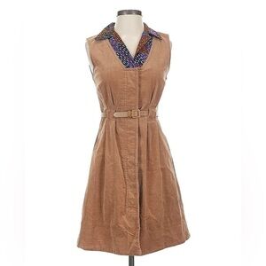 Zac Posen Belted Corduroy Shirt Dress with Patterned Collar - Size S
